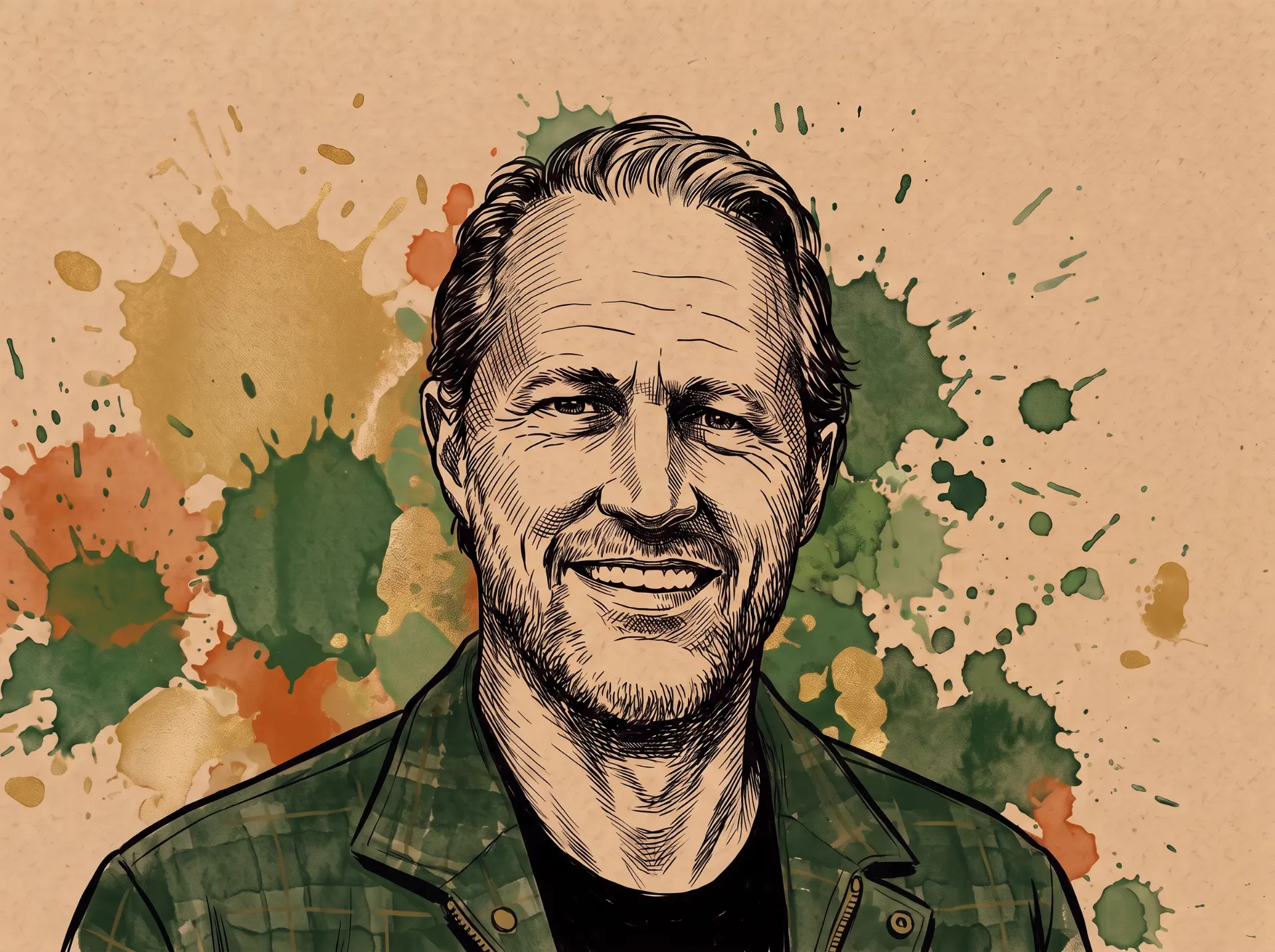 Watercolor and ink illustration of Barry Patterson